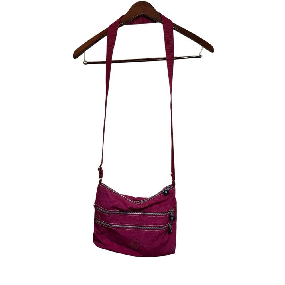 Kipling Shoulder Bag Nylon Pink Embossed Logo Multiple Pockets Travel Crossbody